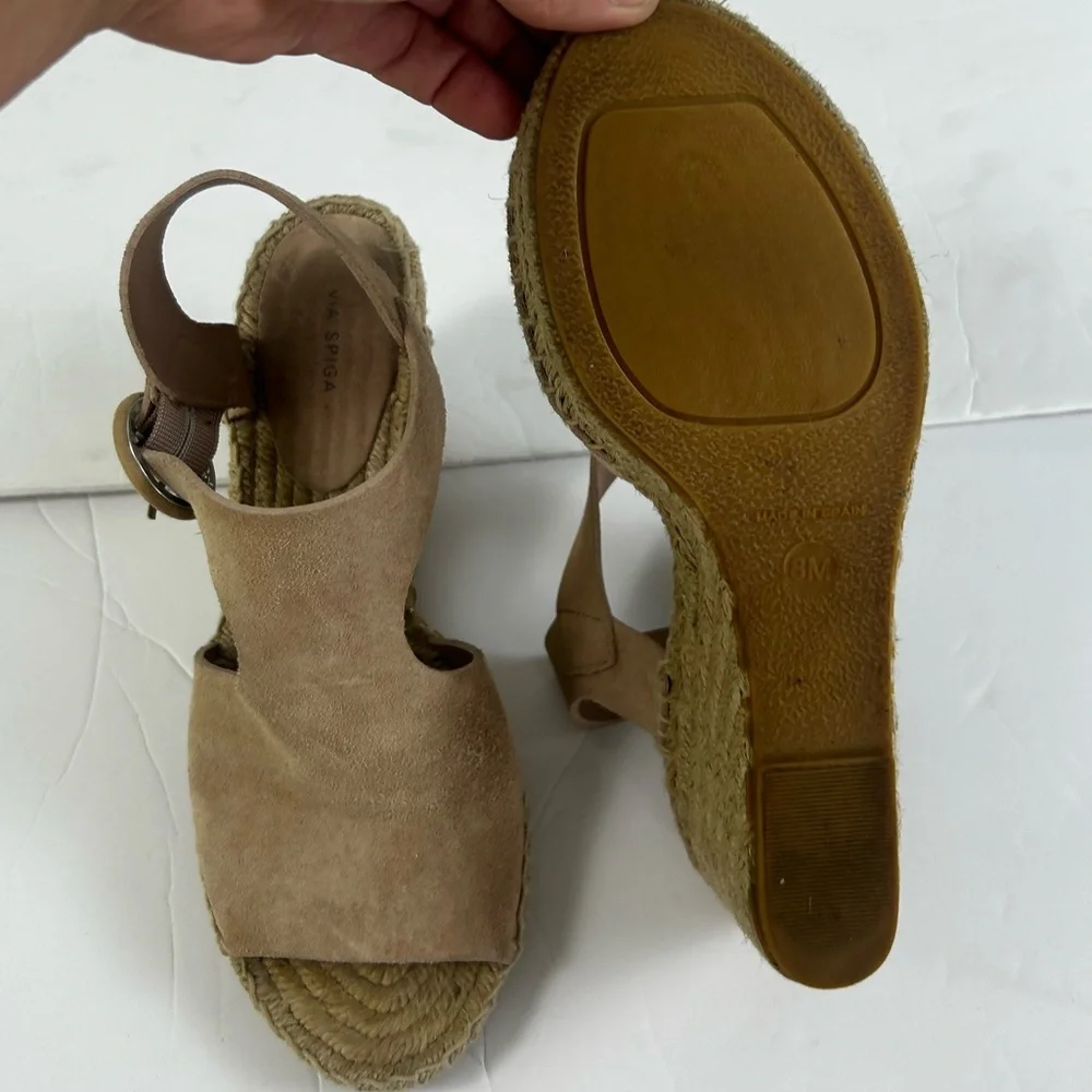 Via Spiga Nolan Beige Leather Suede SlingBack Espadrille Wedge Sandals Womens 8